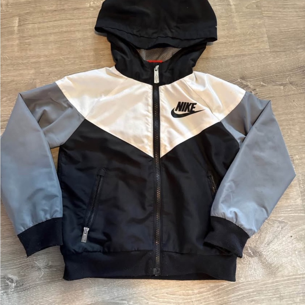 Nike Kids Black and Gray Hooded Nike Jacket